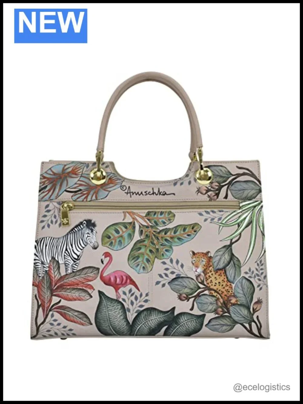 Hand-Painted Genuine Leather Satchel with Floral Pattern, Adjustable Strap